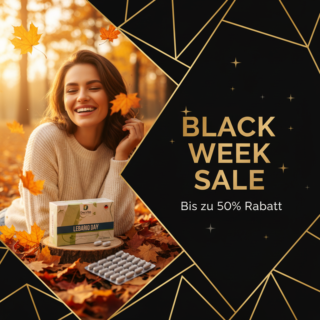 Black Week Sale Banner mit Person im Herbst